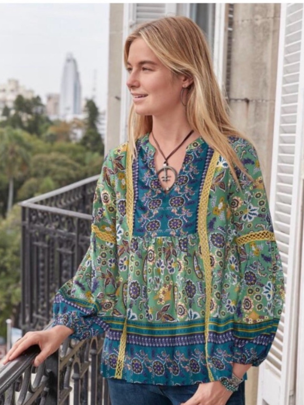 NWT SUNDANCE Sage Carrina Blouse Boho Floral Peasant M